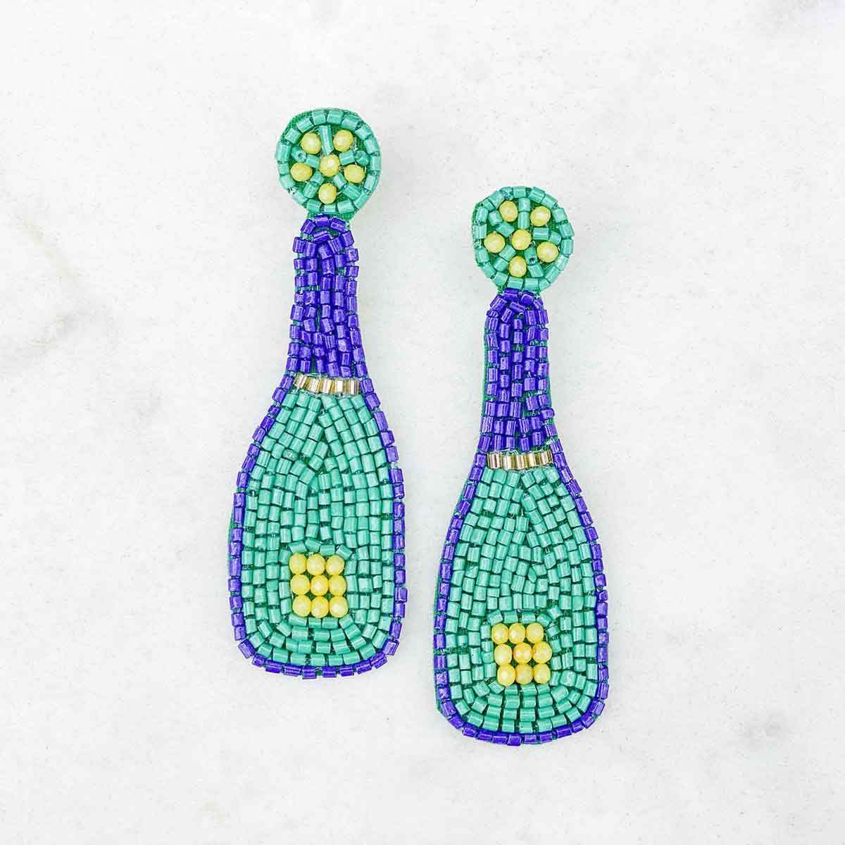 NolaCajun Mardi Gras Champagne Bottle Beaded Earrings Louisiana Mardi Gras Jewelry New Orleans