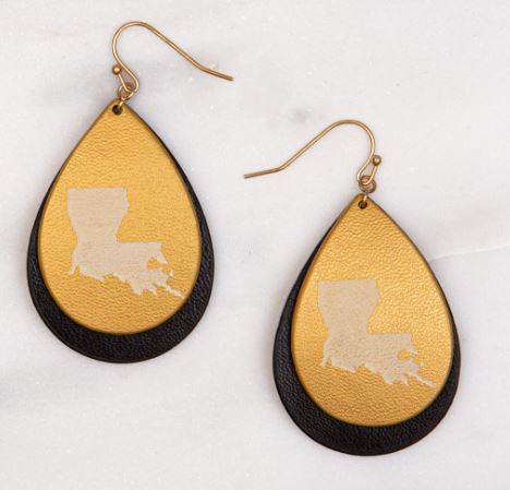 NolaCajun Louisiana Pride Earrings Black and Gold Louisiana Saints Spirit Jewelry New Orleans