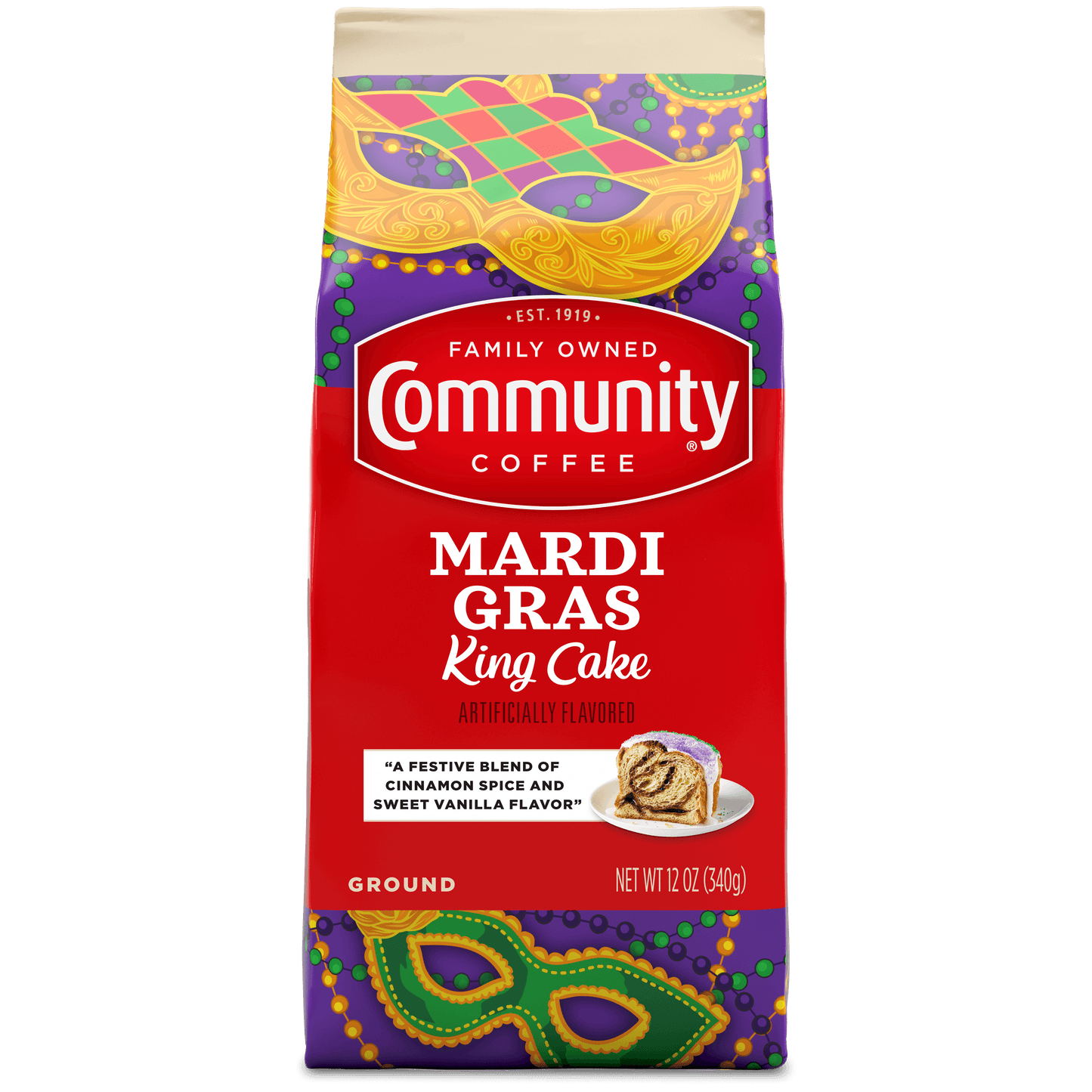 Community Coffee King Cake Flavor Bag - Louisiana Mardi Gras King Cake Coffee