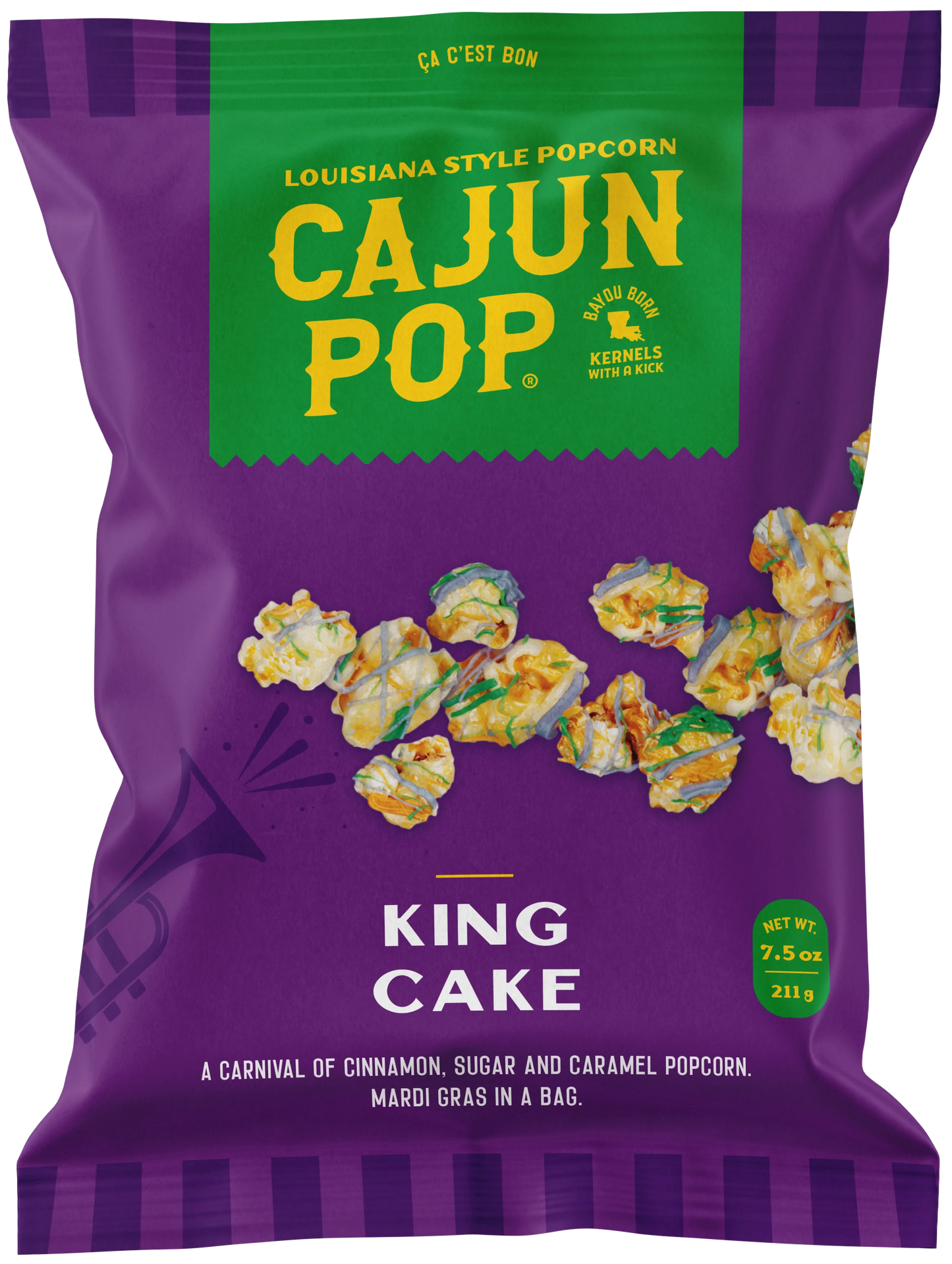 NolaCajun Cajun Pop Popcorn King Cake Louisiana Mardi Gras Snack New Orleans