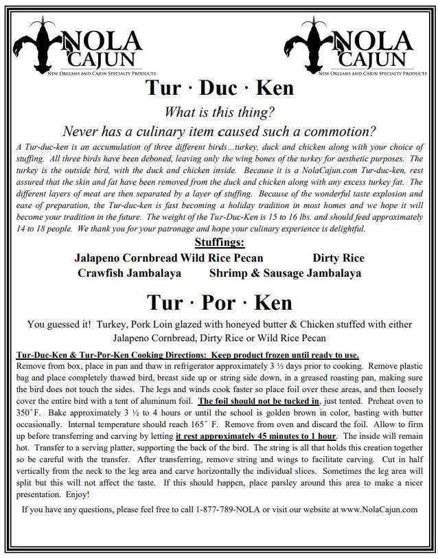 NolaCajun Turporken with Traditional Cornbread Dressing Sliced Louisiana Cajun Turporken