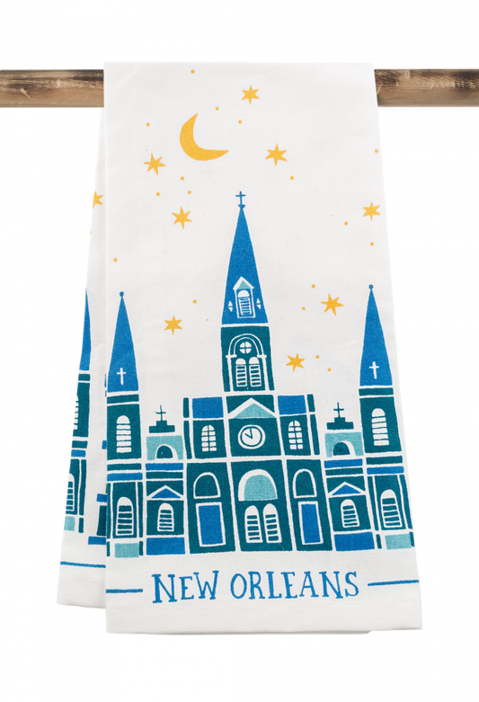 NolaCajun Kitchen Towel Nighttime in Nola Louisiana New Orleans Night Scene Kitchen