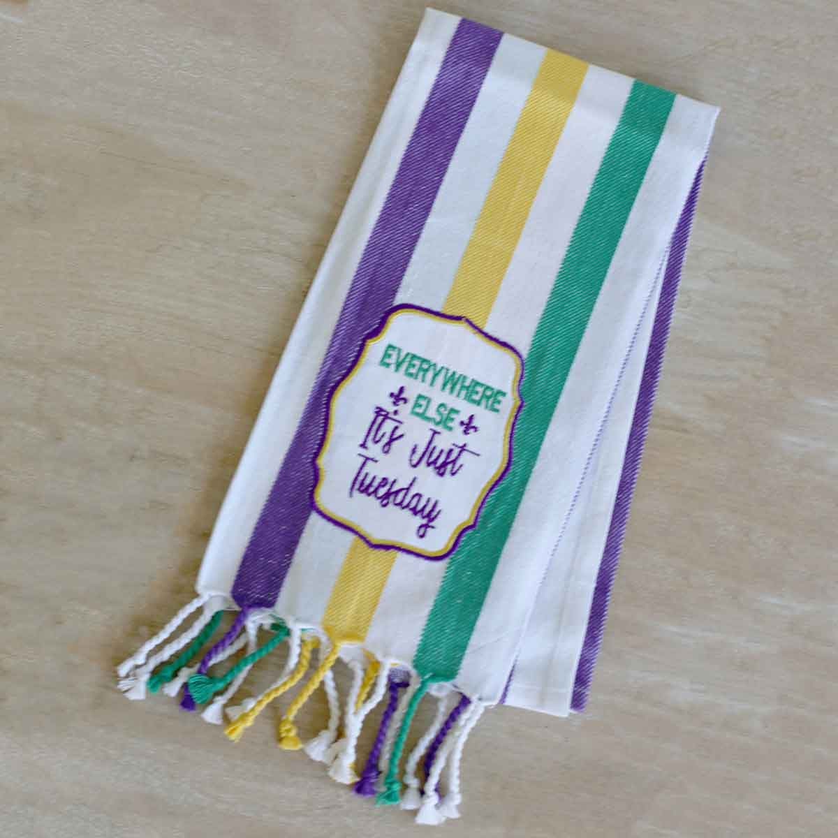 NolaCajun Just Tuesday Stripe Hand Towel Louisiana Kitchen Towel New Orleans Gift
