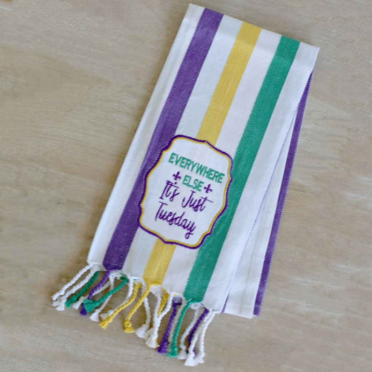 NolaCajun Just Tuesday Stripe Hand Towel Louisiana Kitchen Towel New Orleans Gift