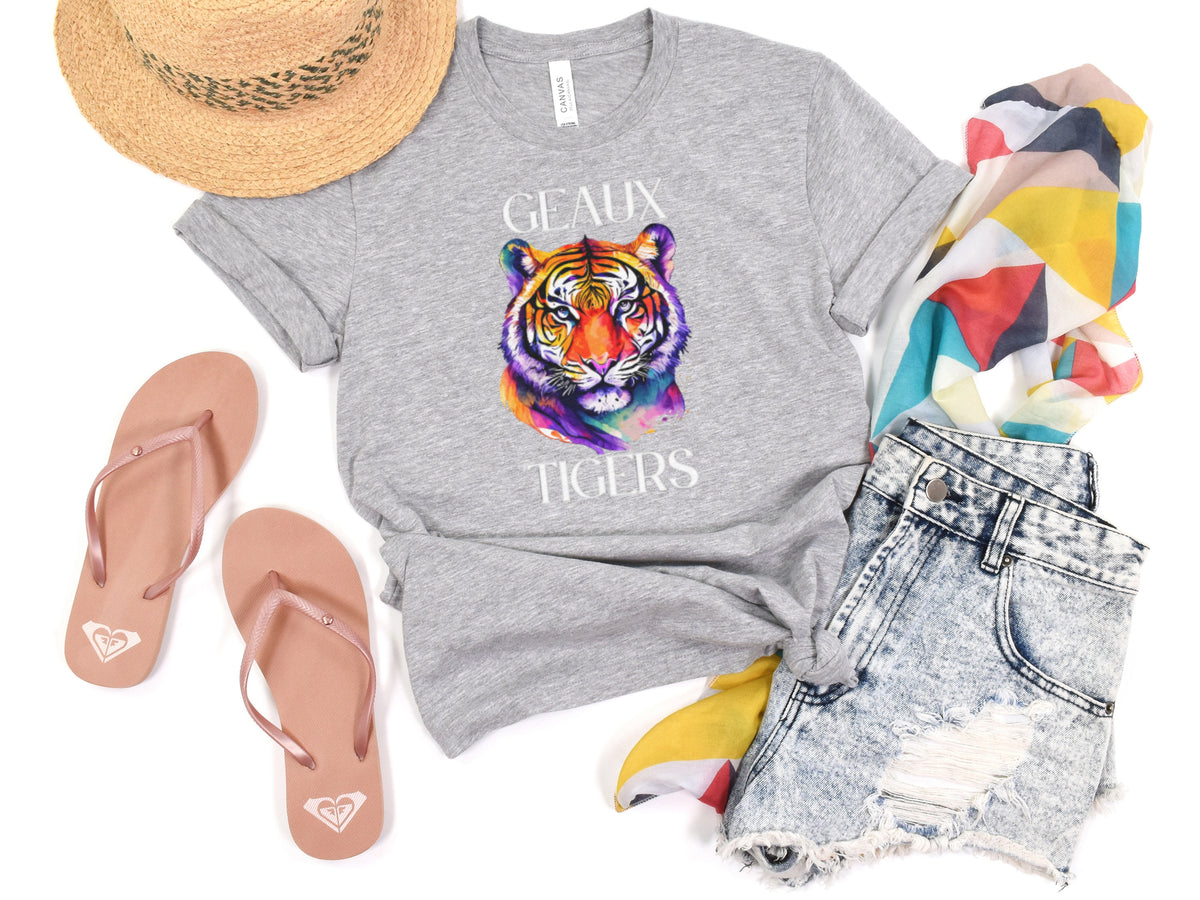 NolaCajun Colorful Tiger Tshirt Color View Louisiana Tiger Colorful Pride
