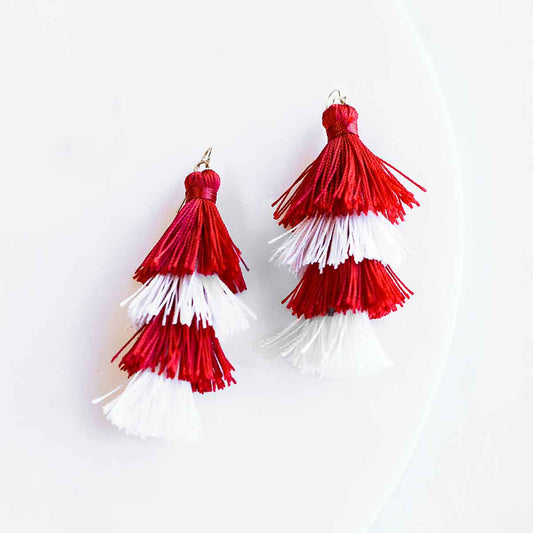 NolaCajun Spirit Tassel Earrings Crimson White Louisiana Sports Jewelry New Orleans