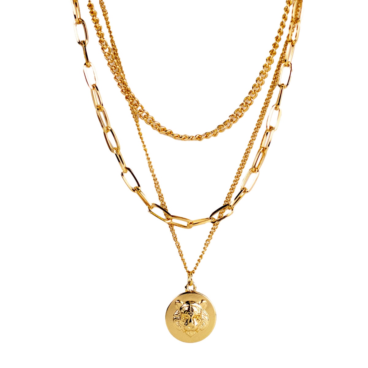 NolaCajun Tiger Layered Necklace Gold Front View Louisiana LSU Tiger Jewelry