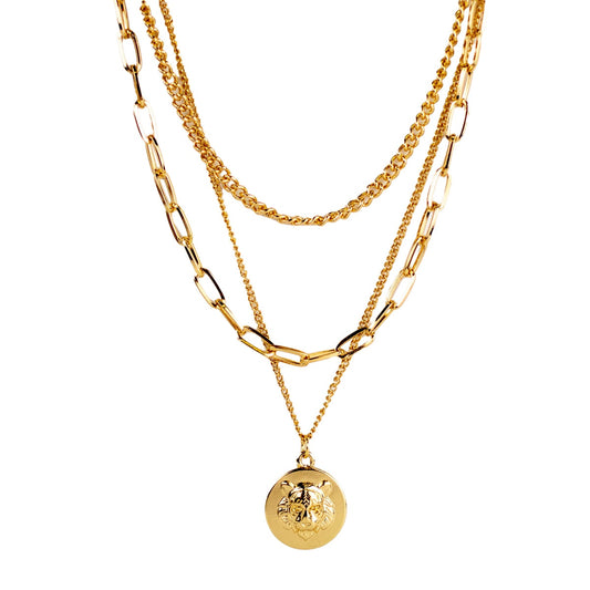 NolaCajun Tiger Layered Necklace Gold Front View Louisiana LSU Tiger Jewelry