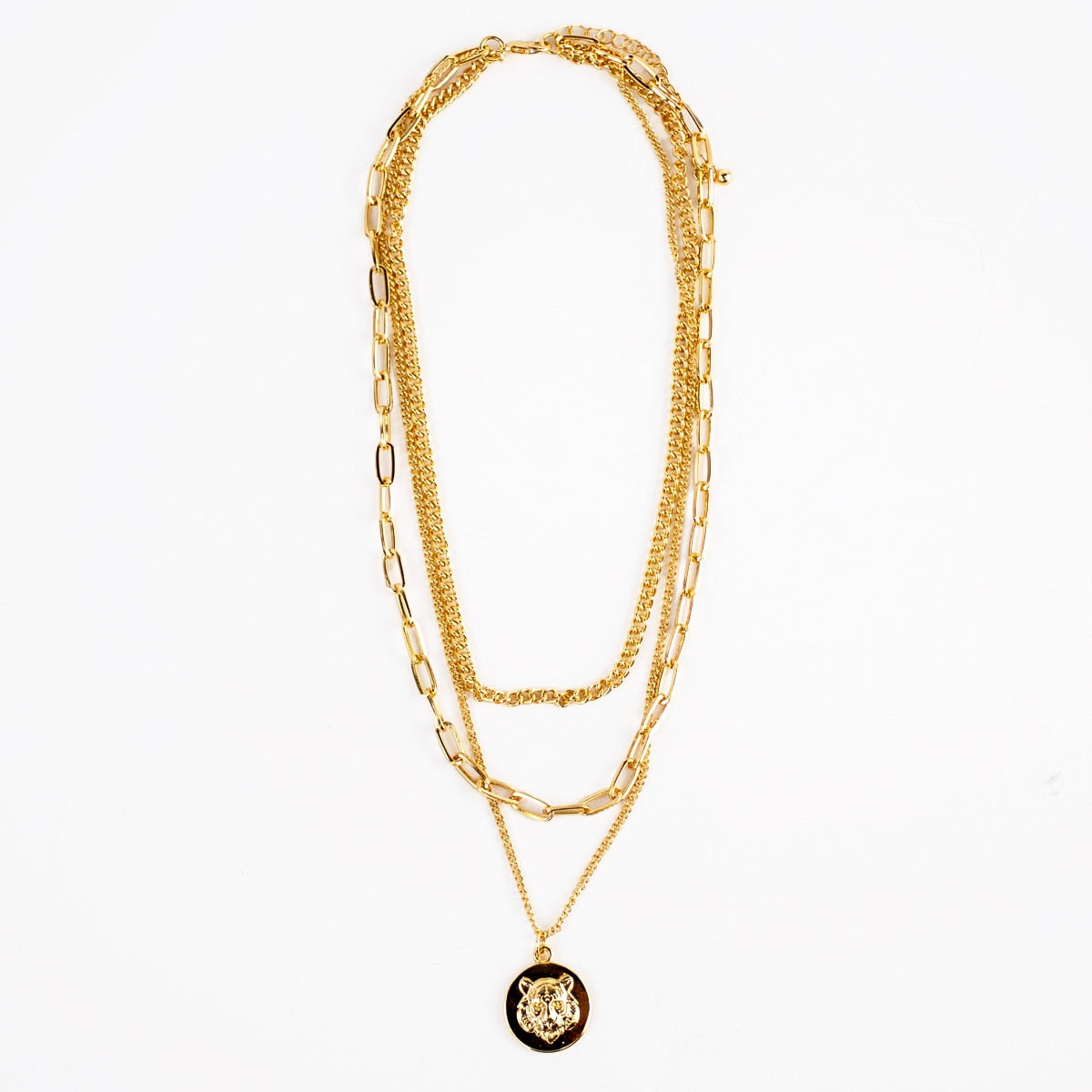 NolaCajun Tiger Layered Necklace Gold Side View Louisiana Tiger Spirit Jewelry