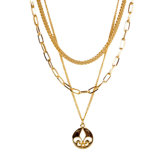 NolaCajun Fleur de Lis Layered Necklace Front View Louisiana New Orleans Jewelry