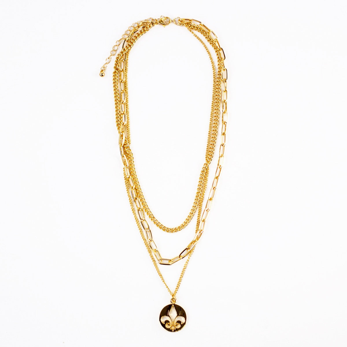 NolaCajun Fleur de Lis Layered Necklace Side View Louisiana New Orleans Gift