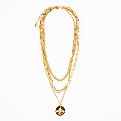 NolaCajun Fleur de Lis Layered Necklace Side View Louisiana New Orleans Gift