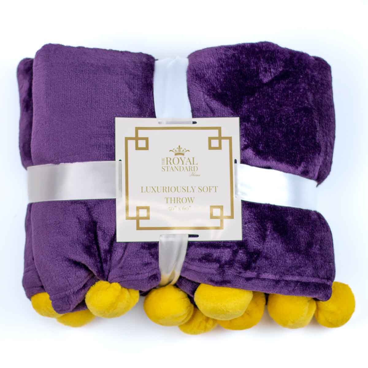 NolaCajun Cozy Pom Pom Throw Purple Yellow Louisiana Tiger Spirit Blanket New Orleans