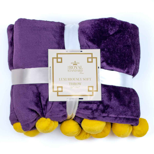 NolaCajun Cozy Pom Pom Throw Purple Yellow Louisiana Tiger Spirit Blanket New Orleans