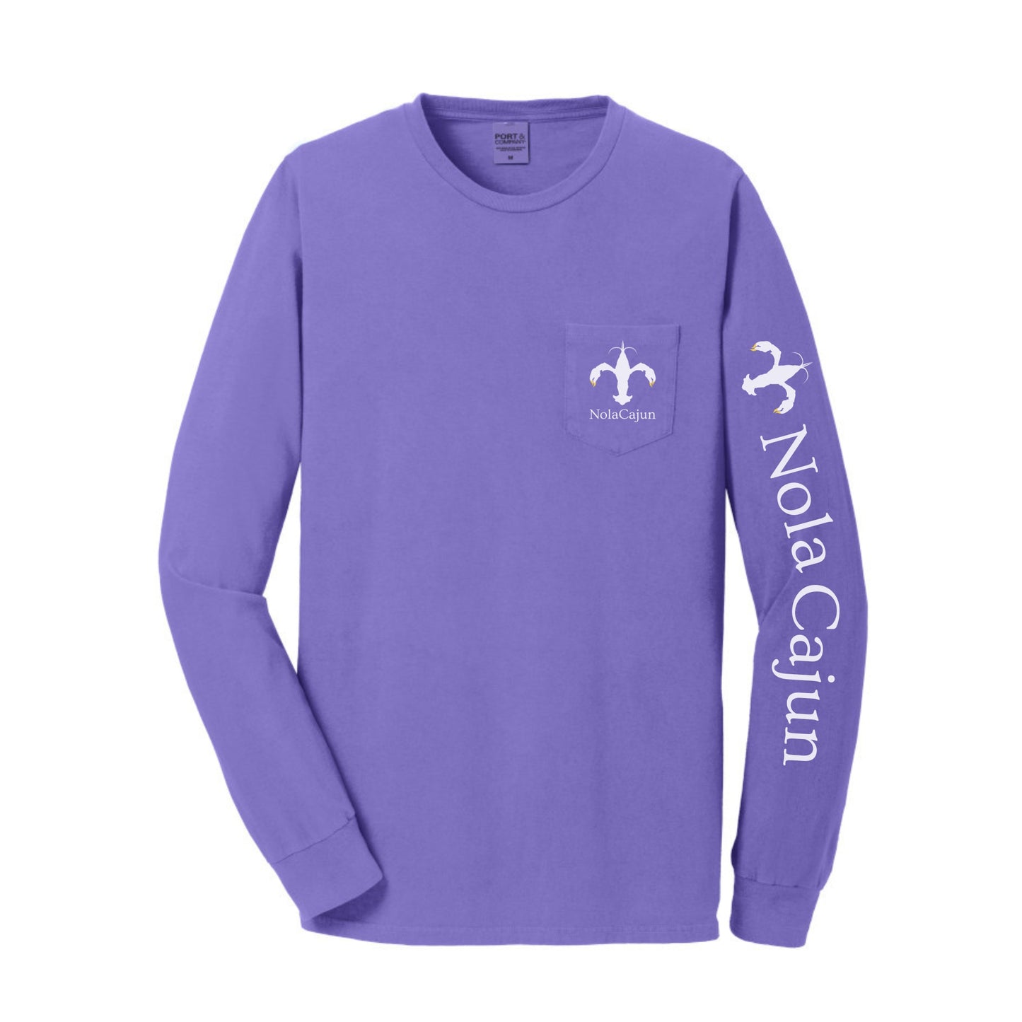 NolaCajun Long Sleeve Logo Tshirt White Front View Louisiana Cajun Pride New Orleans