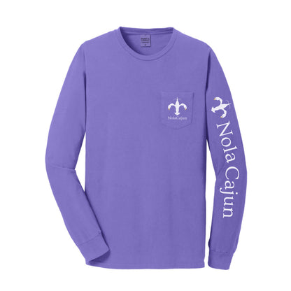 NolaCajun Long Sleeve Logo Tshirt White Front View Louisiana Cajun Pride New Orleans