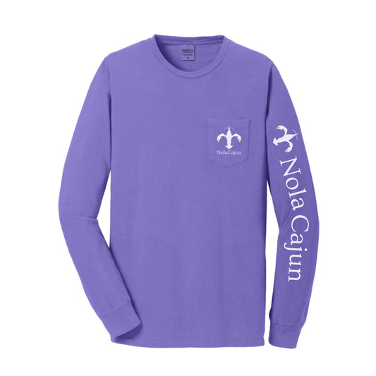 NolaCajun Long Sleeve Logo Tshirt White Front View Louisiana Cajun Pride New Orleans