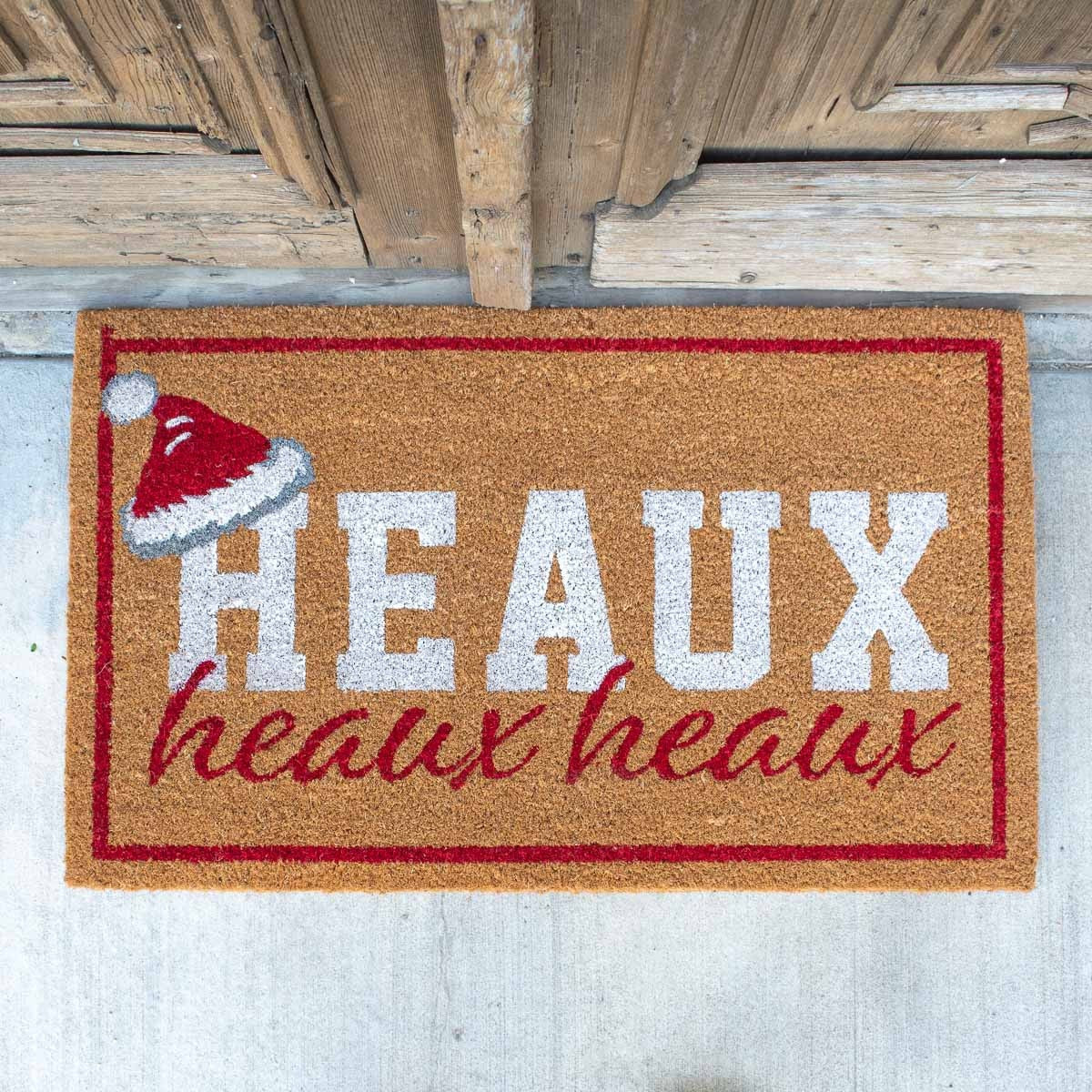 NolaCajun Door Mat Heaux Heaux Santa Hat Louisiana Christmas Humor New Orleans