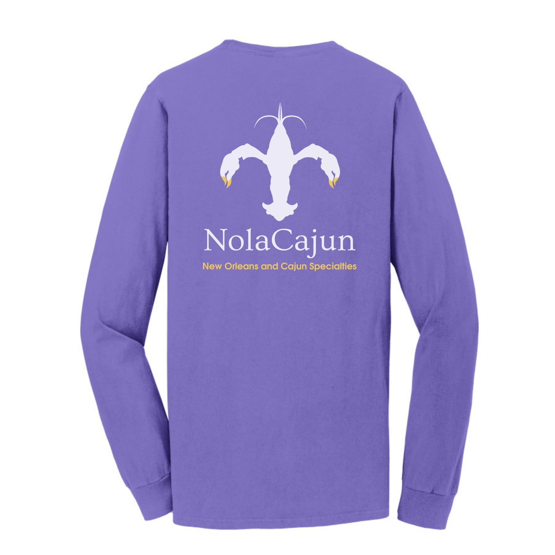 NolaCajun Long Sleeve Logo Tshirt White Back View Louisiana Cajun Pride New Orleans