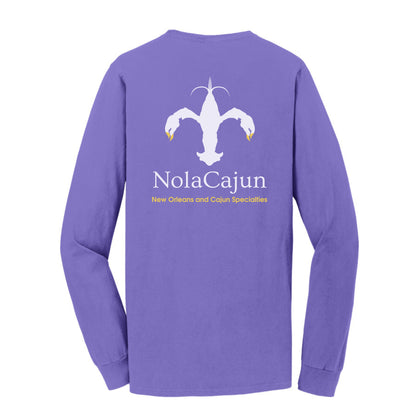 NolaCajun Long Sleeve Logo Tshirt White Back View Louisiana Cajun Pride New Orleans