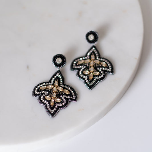 NolaCajun Fleur De Lis Beaded Earrings Black Gold Louisiana Jewelry New Orleans