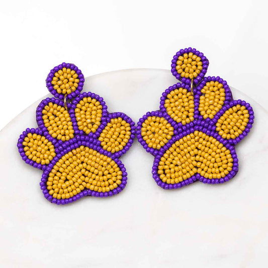 NolaCajun Paw Print Beaded Earrings Louisiana Tiger Spirit Jewelry New Orleans