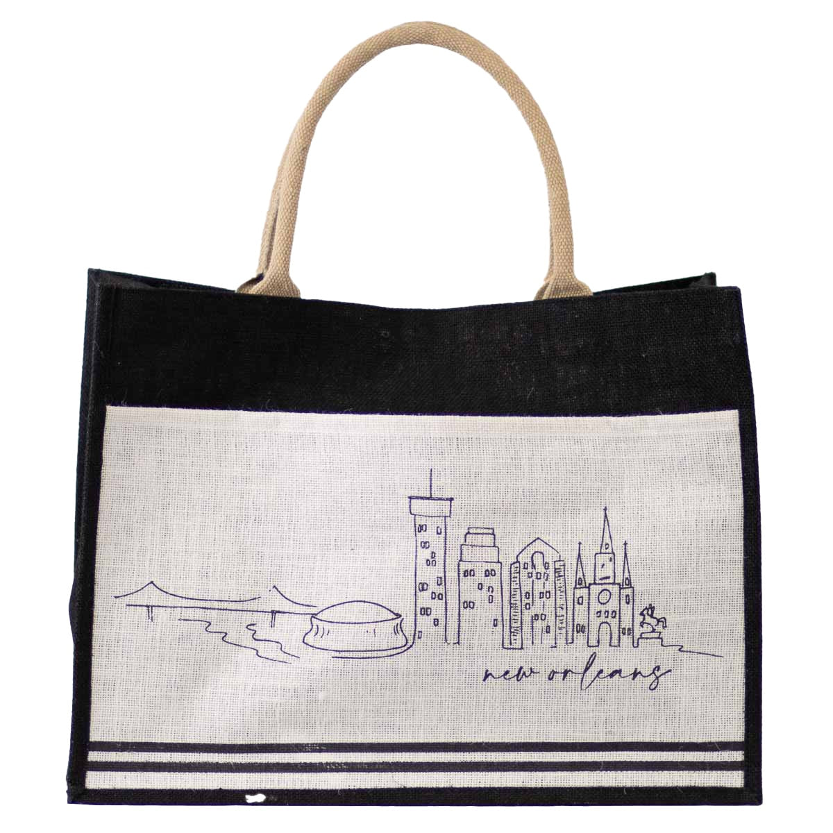 NolaCajun New Orleans Skyline Jute Pocket Tote Louisiana Skyline Bag New Orleans