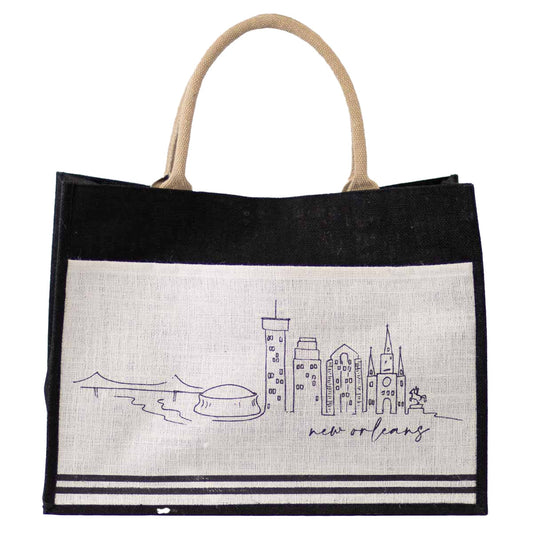 NolaCajun New Orleans Skyline Jute Pocket Tote Louisiana Skyline Bag New Orleans