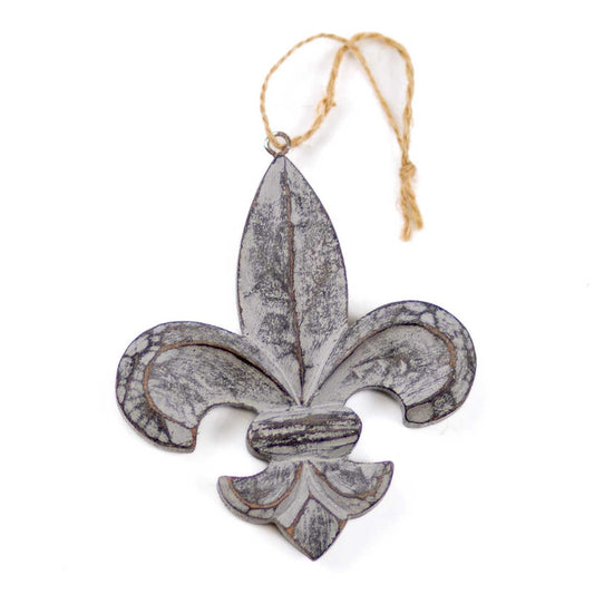 NolaCajun Carved Fleur De Lis Ornament Antique Grey Louisiana New Orleans Gift