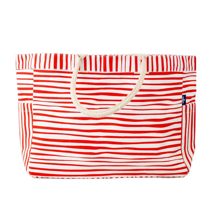 NolaCajun Red and White Stripe Tote Front View Louisiana Spirit Tote Game Day