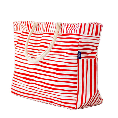 NolaCajun Red and White Stripe Tote Side View Louisiana Spirit Game Day Bag