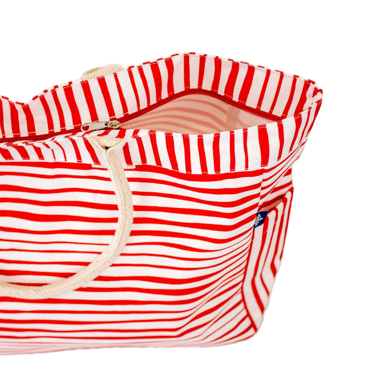 NolaCajun Red and White Stripe Tote Detail View Louisiana Spirit Tote Gift