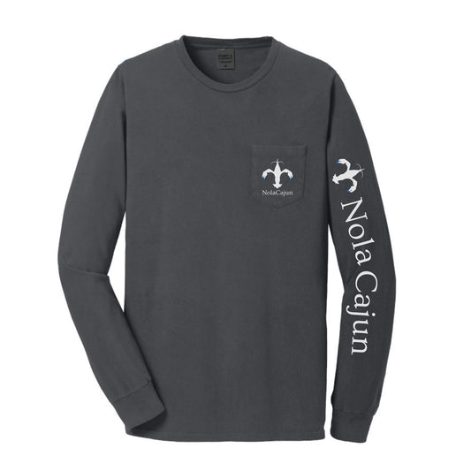 NolaCajun Long Sleeve Logo Tshirt Green Front View Louisiana Cajun Pride New Orleans