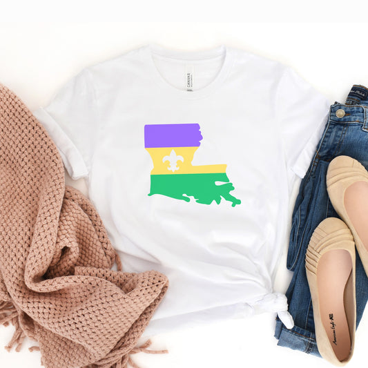 NolaCajun Mardi Gras Louisiana Flag Tshirt Back View Louisiana Mardi Gras Pride