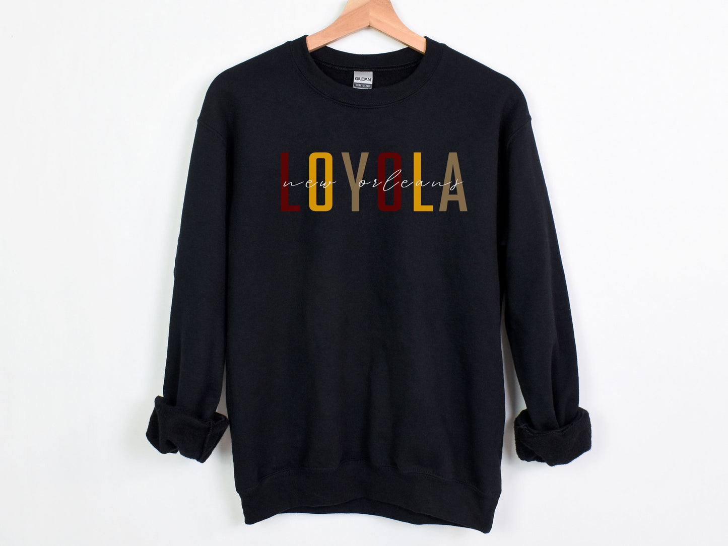 NolaCajun Loyola Sweatshirt Worn View New Orleans Louisiana College Apparel