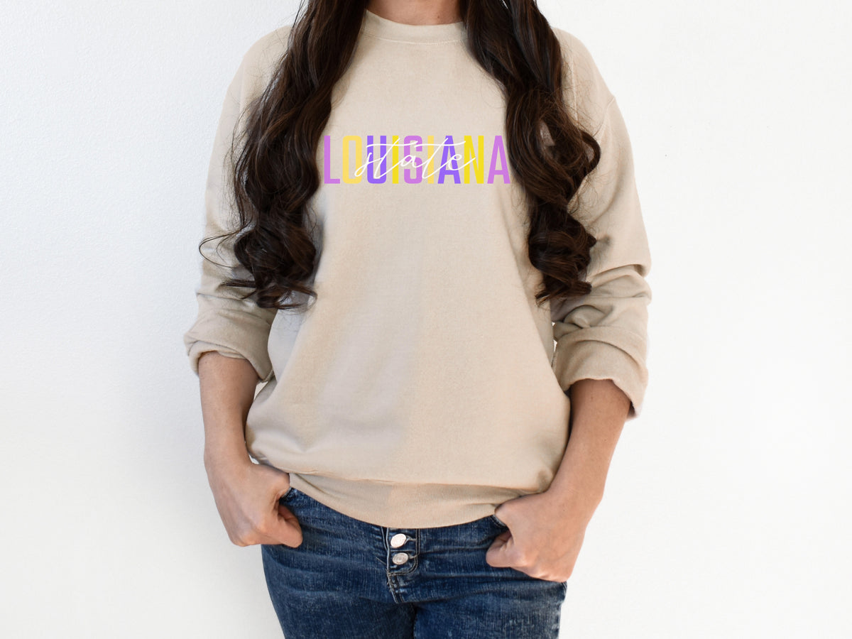 NolaCajun Louisiana State Sweatshirt Side View LSU Louisiana Tiger Spirit Gift