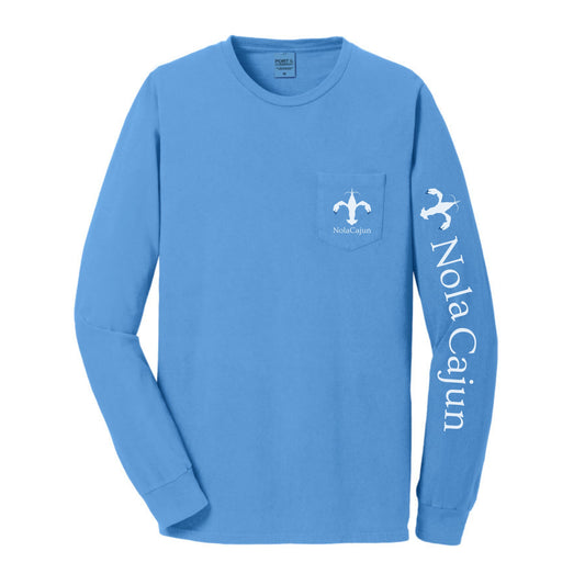NolaCajun Long Sleeve Logo Tshirt Purple Front View Louisiana Cajun Pride New Orleans