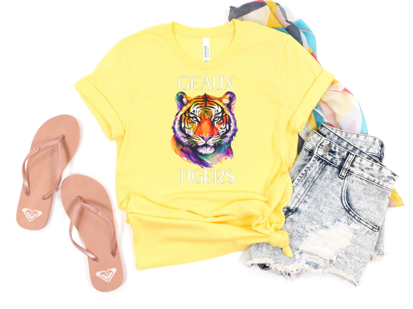 NolaCajun Colorful Tiger Tshirt Flat View Louisiana LSU Tiger Colorful Gift