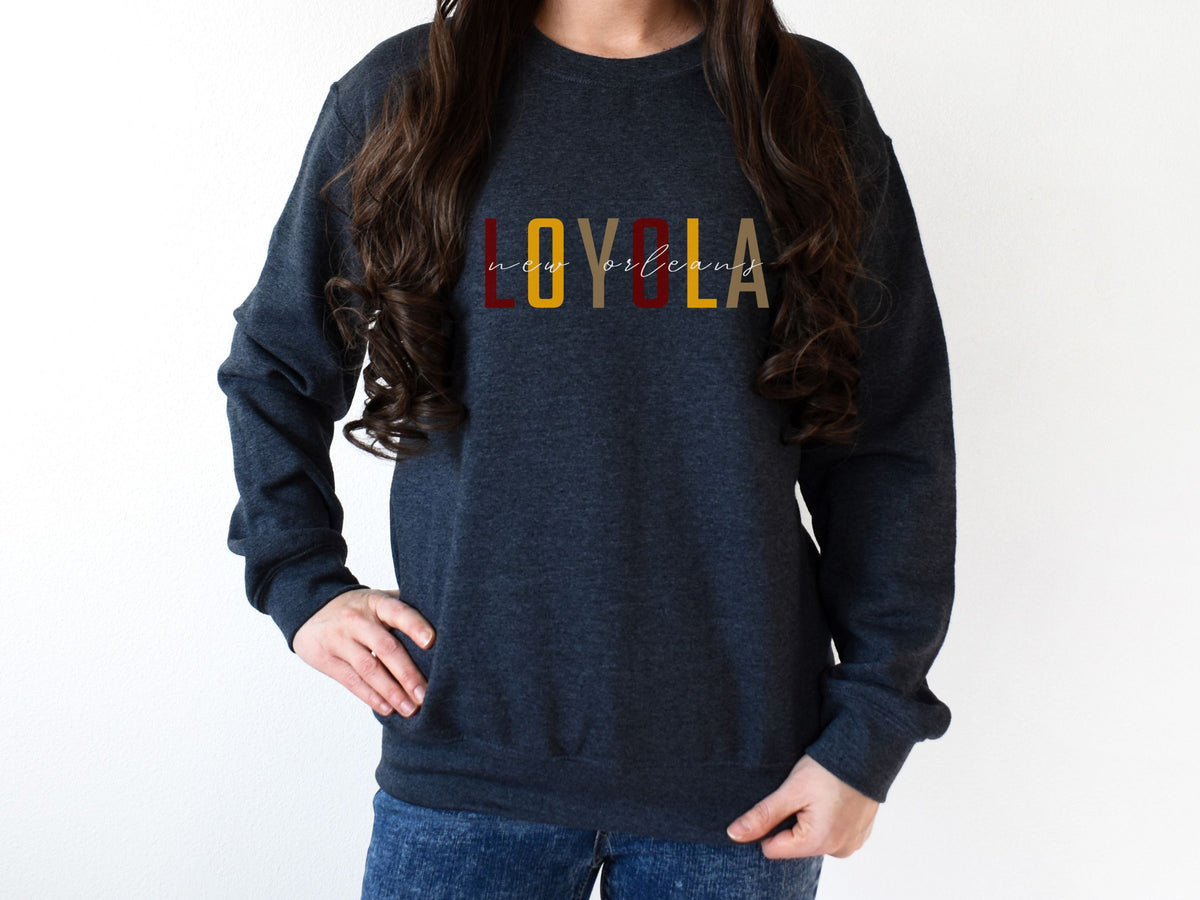 NolaCajun Loyola Sweatshirt Lifestyle View New Orleans Wolf Pack Louisiana Gift