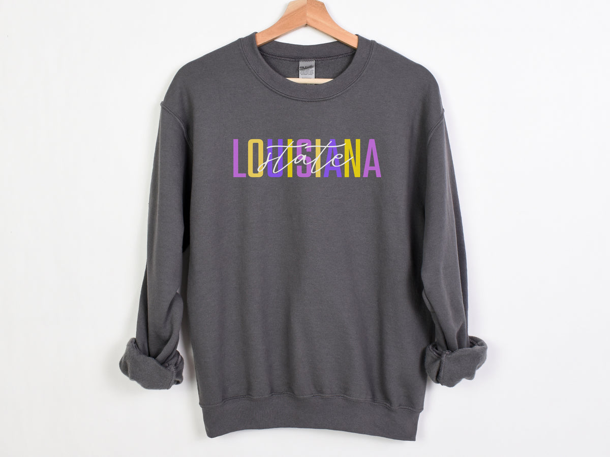 NolaCajun Louisiana State Sweatshirt Color View LSU Purple Gold Louisiana Tigers