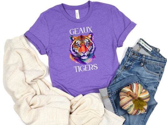 NolaCajun Colorful Tiger Tshirt Front View Louisiana LSU Tiger Colorful Pride