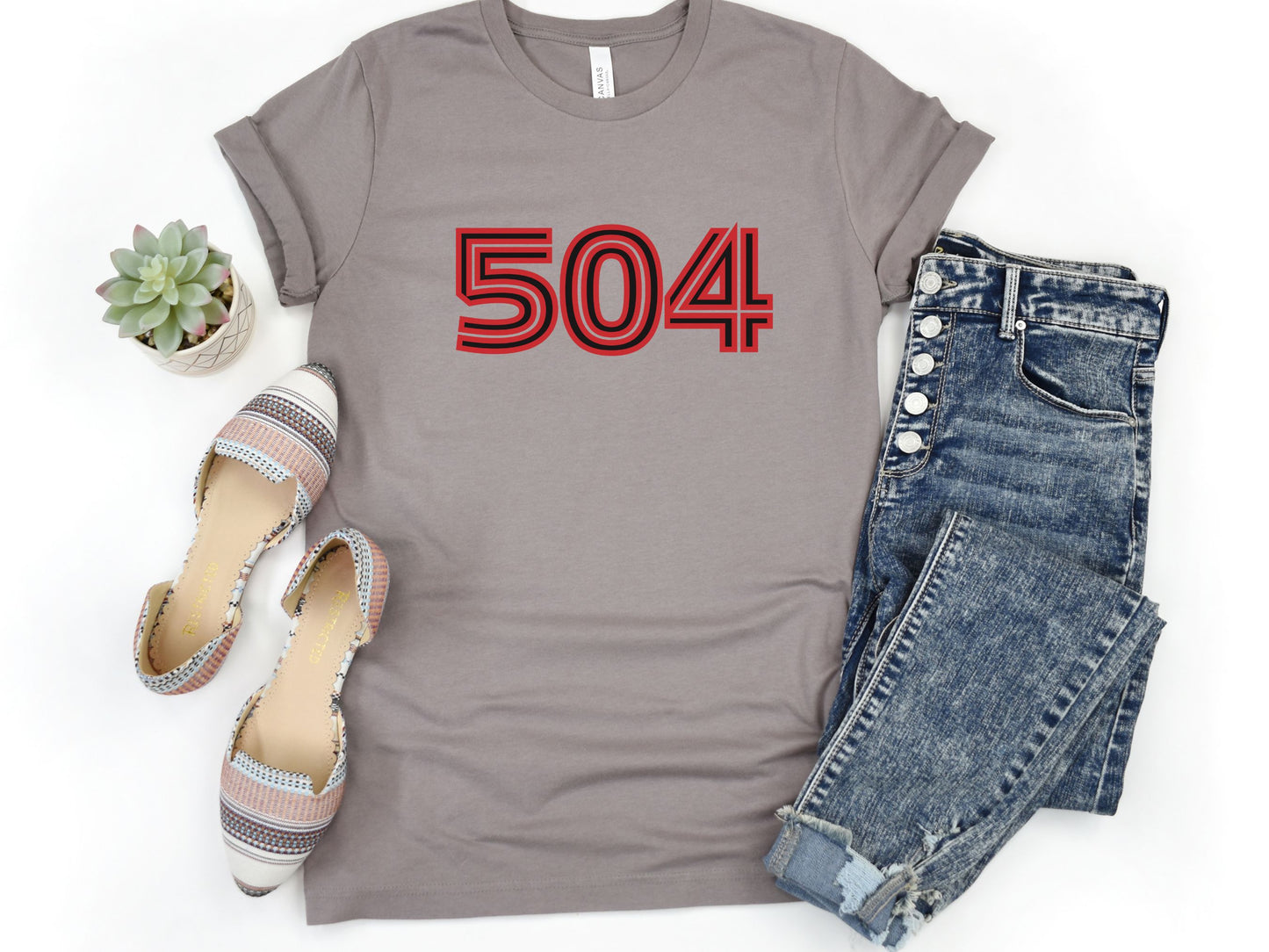 NolaCajun 504 Inline Red and Black Tshirt Color View New Orleans Louisiana Red