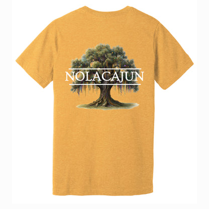 NolaCajun Mardi Gras Oak Tshirt Detail View Louisiana Mardi Gras Cajun Colors