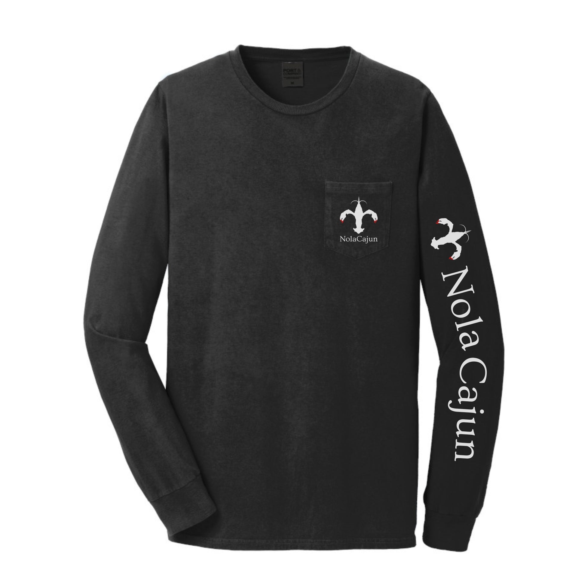 NolaCajun Long Sleeve Logo Tshirt Navy Front View Louisiana Cajun Pride New Orleans