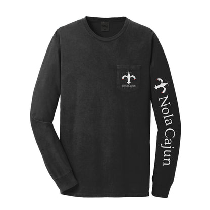 NolaCajun Long Sleeve Logo Tshirt Navy Front View Louisiana Cajun Pride New Orleans