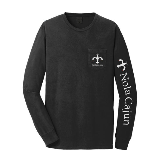 NolaCajun Long Sleeve Logo Tshirt Navy Front View Louisiana Cajun Pride New Orleans