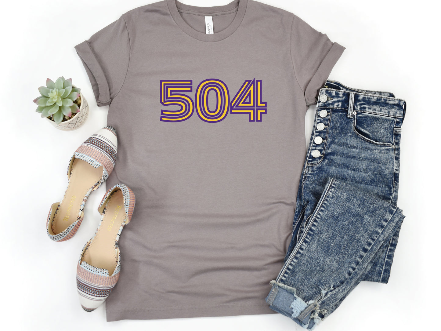 NolaCajun 504 Inline Purple and Gold Tshirt Worn View New Orleans Louisiana Pride