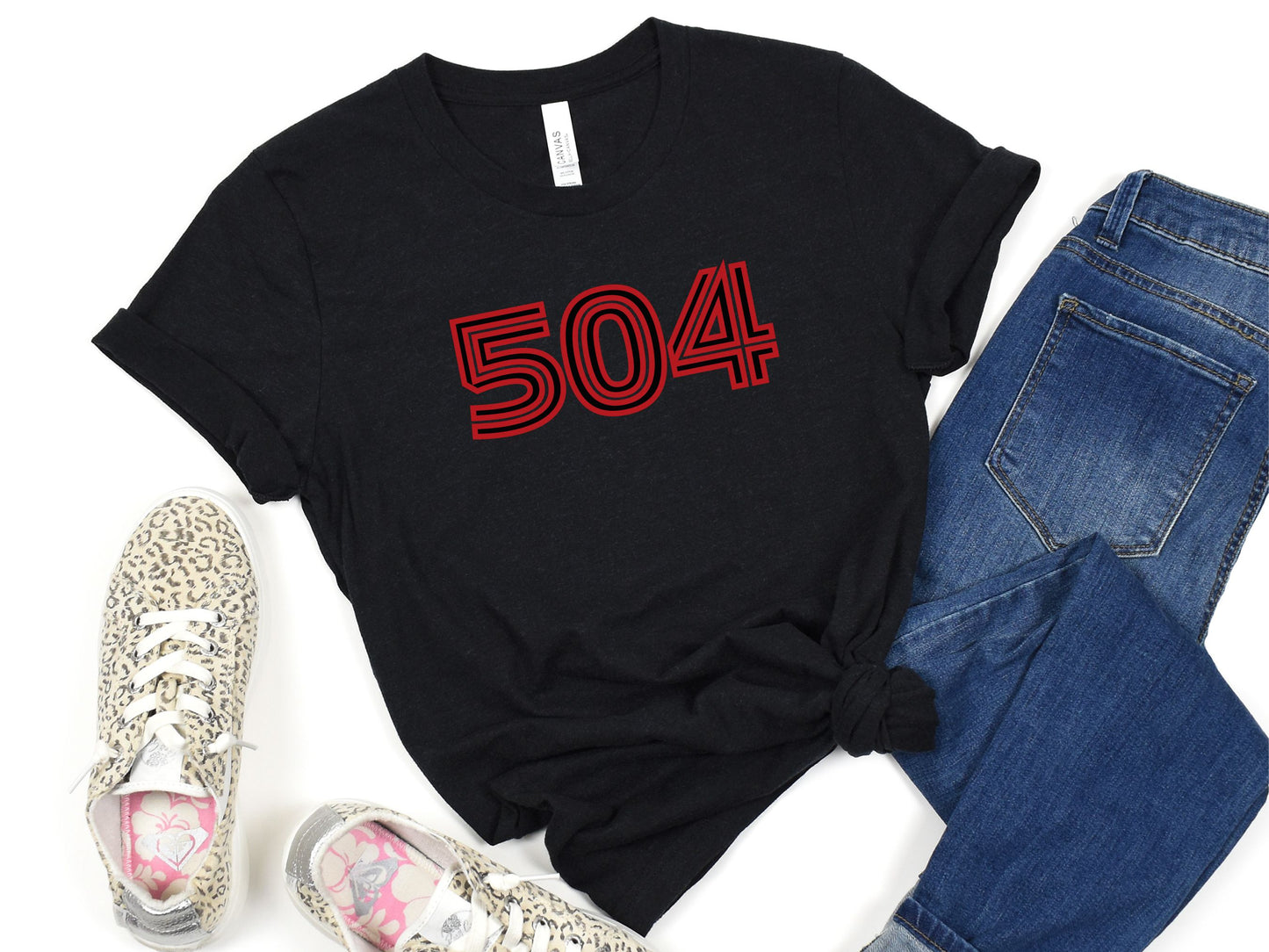 NolaCajun 504 Inline Red and Black Tshirt Logo View New Orleans 504 Louisiana