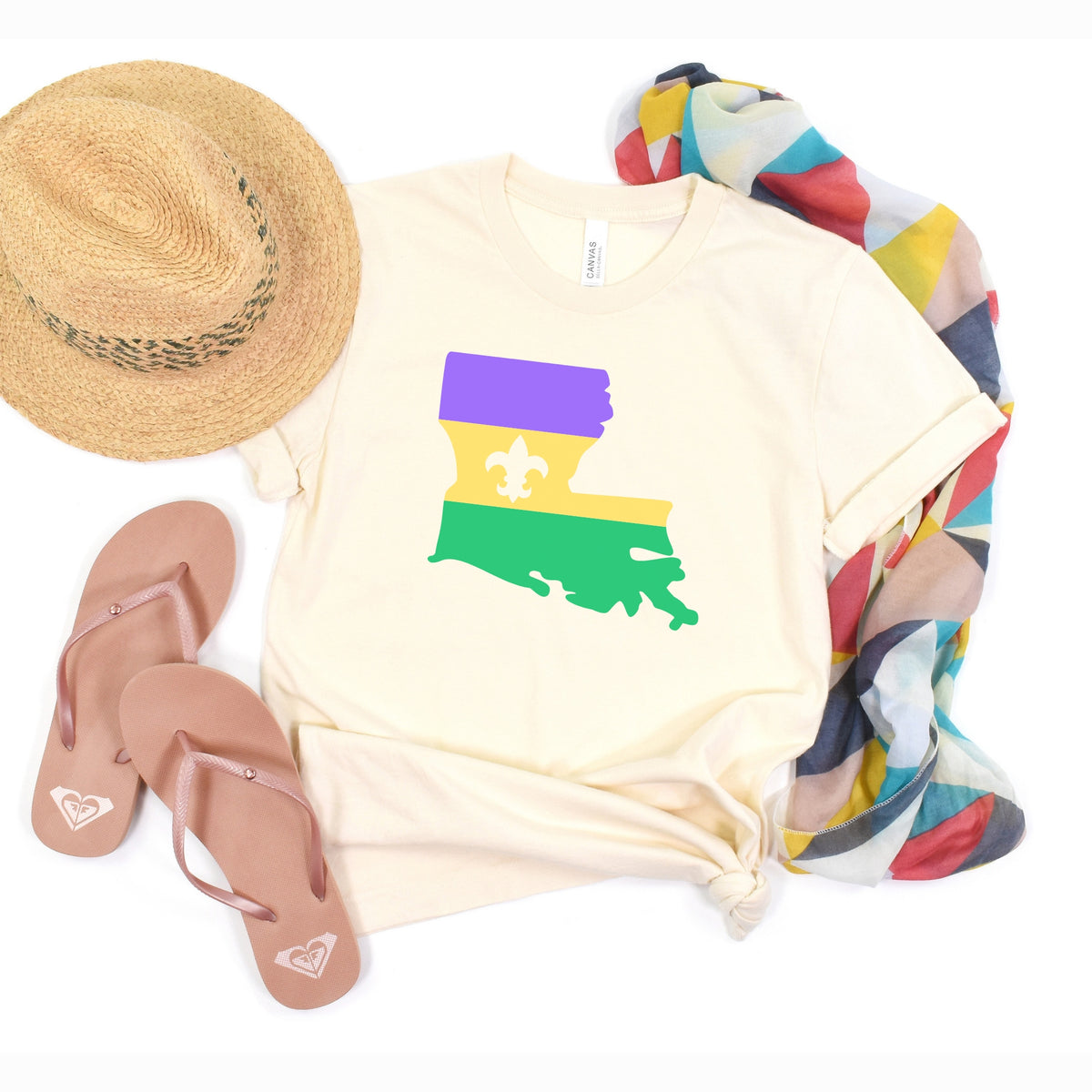 NolaCajun Mardi Gras Louisiana Flag Tshirt Worn View Louisiana Mardi Gras