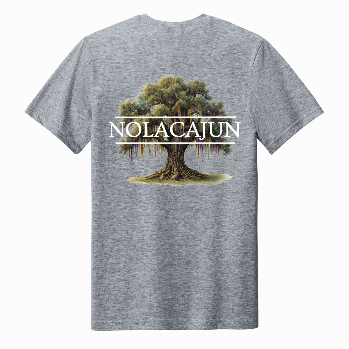 NolaCajun Mardi Gras Oak Tshirt Side View Louisiana Mardi Gras Pride Cajun
